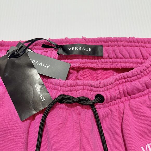 Runway Versace Logo Drawstring Distressed Jersey Pink Shorts Size 40/S NWT - Picture 9 of 15